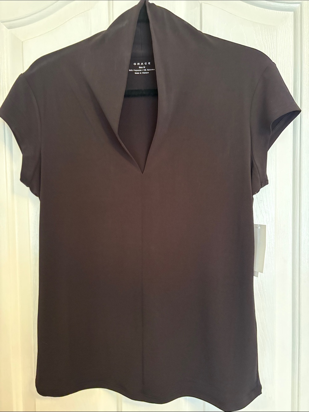 Grace Elements Chocolate Brown V-Neck Cap Sleeve Blouse